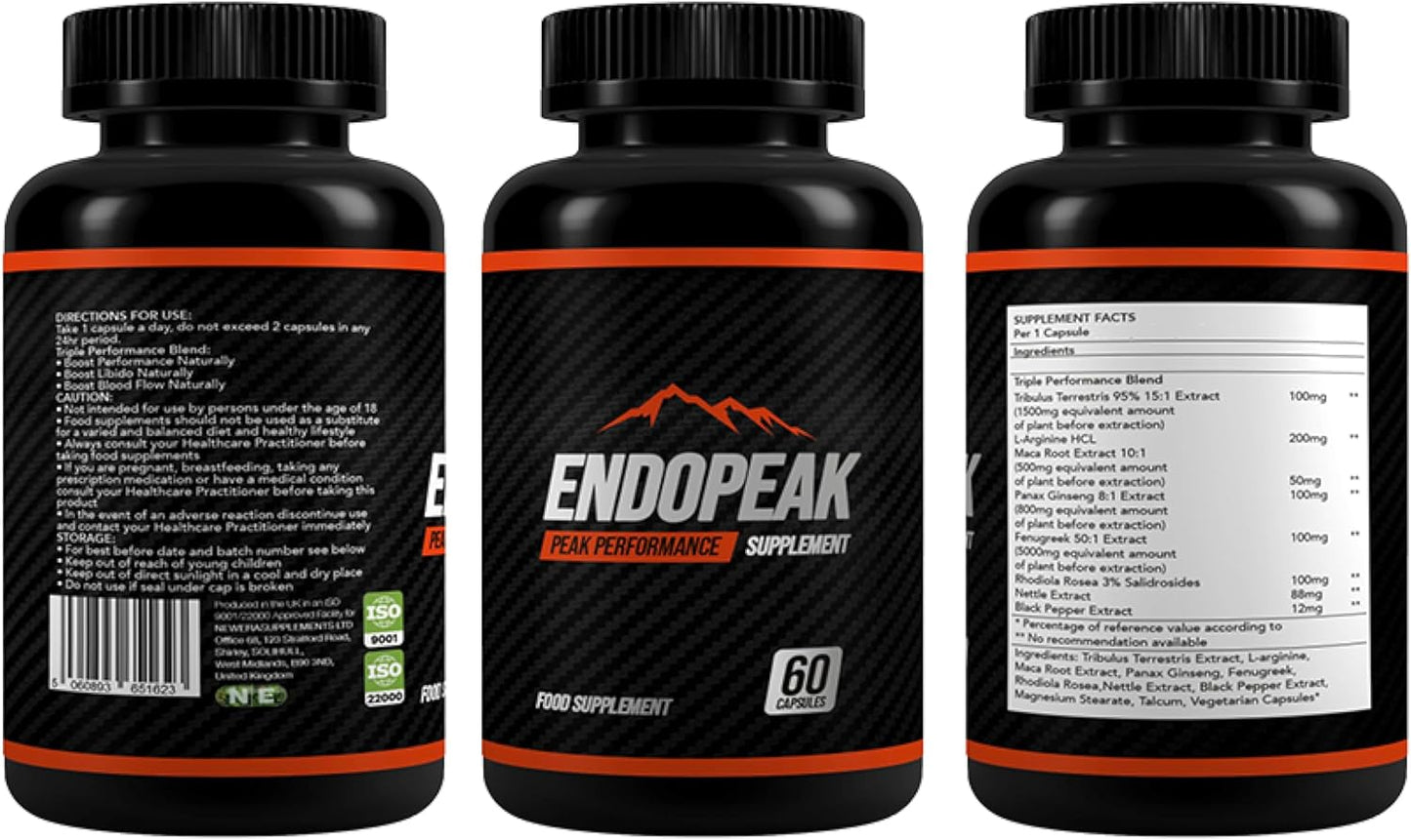 Endopeak Testosterone Support Supplement with Tribulus, Arginine, Maca and Ginseng, 60 Capsules