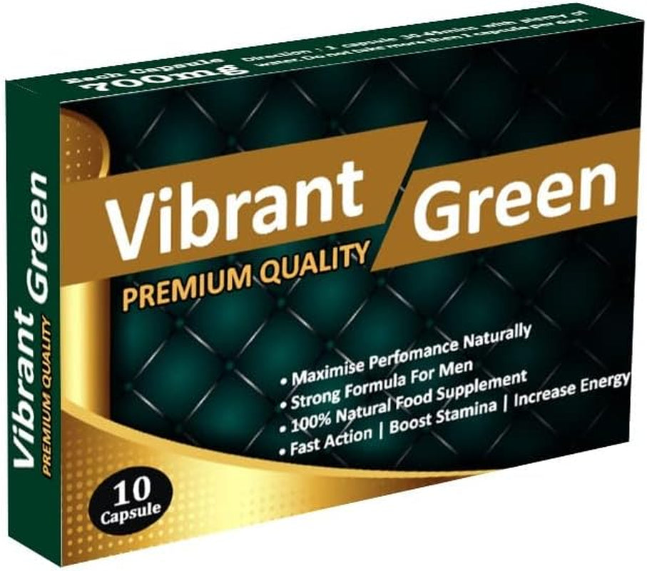 Ultra Strong Vibrant Green - (10 Pack) New & Effective 700Mg Ginseng & ASHWAGANDHA Complex Herbal Supplement for Men - Performance, Energy, Stamina & Endurance, 100% Natural