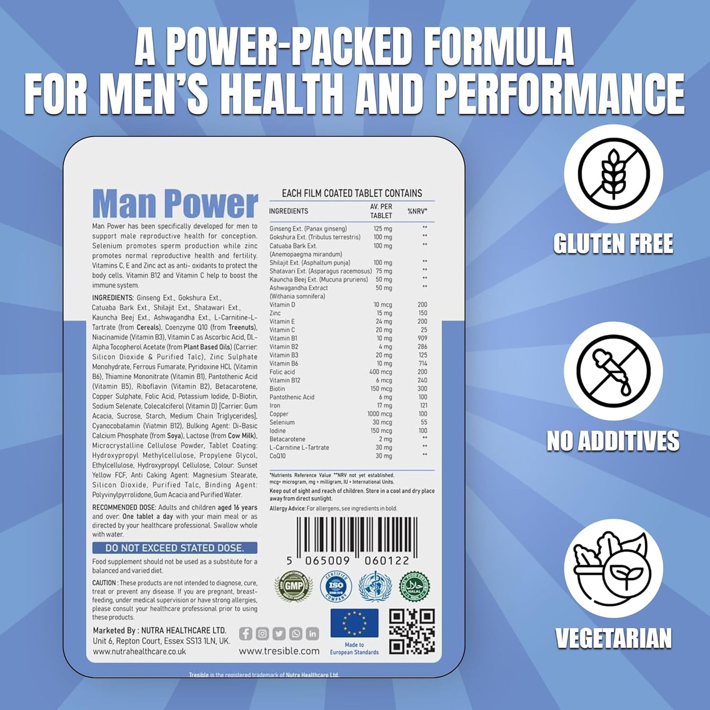 Trèsible Male Fertility Supplements Veg Tablets for Man Power (4-Week Supply) - Shilajit, Ashwagandha High Strength Supplements for Men, Mens Supplements for Antioxidant, Sperm Health, & Immunity