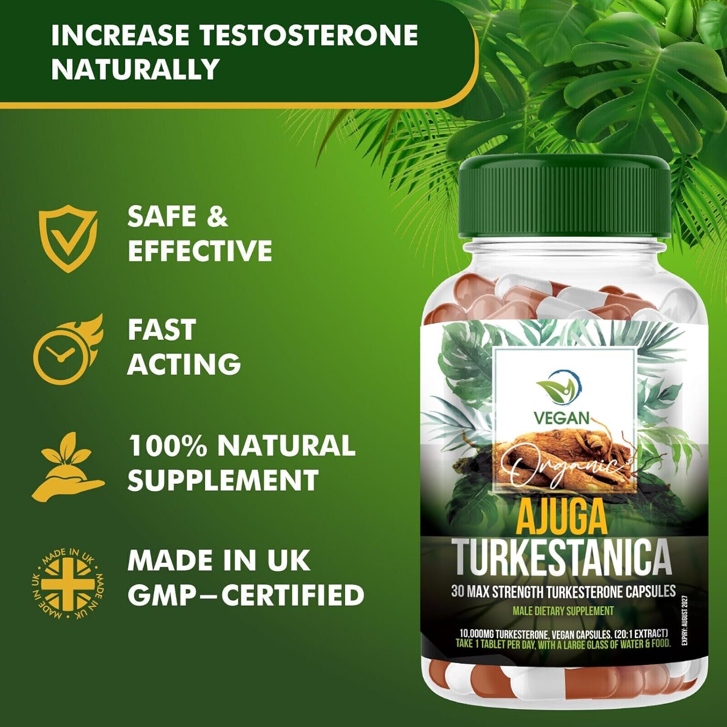 Turkesterone Supplements- Ajuga Turkestanica-Boost Stamina, Performance & Endurance -Testosterone Booster Supplements- Male Enhancement & Growth for Men - Elevate Muscle Growth Capsules X30