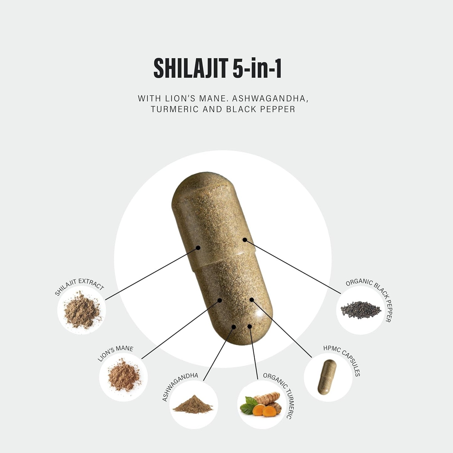 Shilajit Capsules 16,000Mg -120 Days Supply - 60% Fulvic Acid - Added Ashwagandha, Lions Mane, Turmeric and Black Pepper - High Strength Himilayan Shalajit Resin