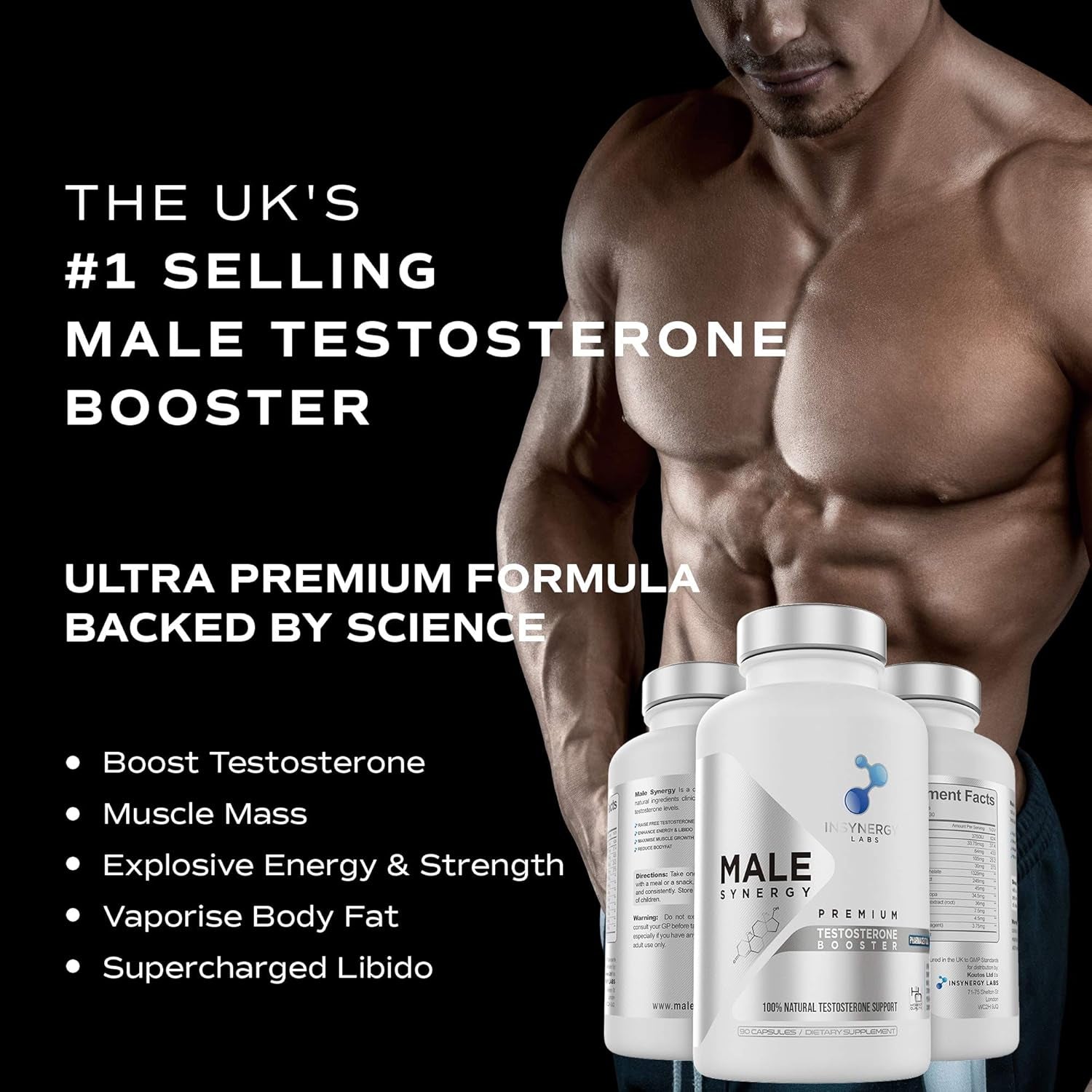 Ultra Premium Testosterone Booster for Men | Male Synergy | the Uk’S No1 Testosterone Supplements for Men | Test Boost Energy Muscle Growth Libido | 90 Vegan Capsules Zinc Magnesium