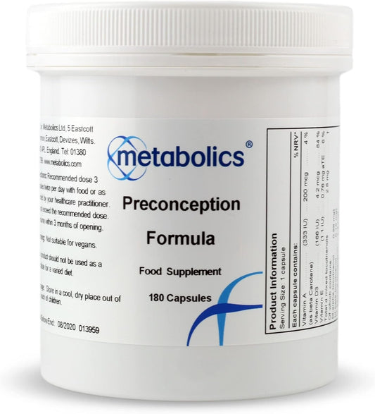 Metabolics Preconception Formula (Pot of 180 Capsules) | Fertility Product for Women & Men | Packed with Active Forms- Additive Free