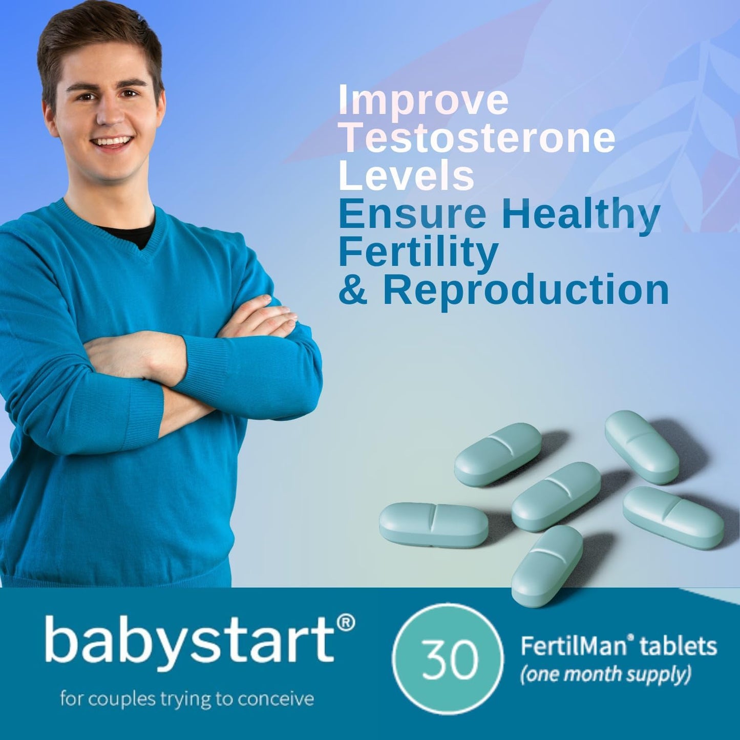 Babystart Fertility Supplements for Men - Fertilman 30 Tablets, 1 Month Supply, Male Fertility Vitamins with Zinc, Folic Acid and Vitamin D for Conception, Immune Support - Mens Health Supplement