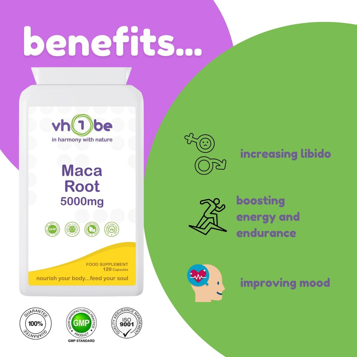 Maca Root 5000Mg with Zinc 120 Vegan Capsules - Peruvian Maca for Men & Women - Testosterone Balance and Fertility Support