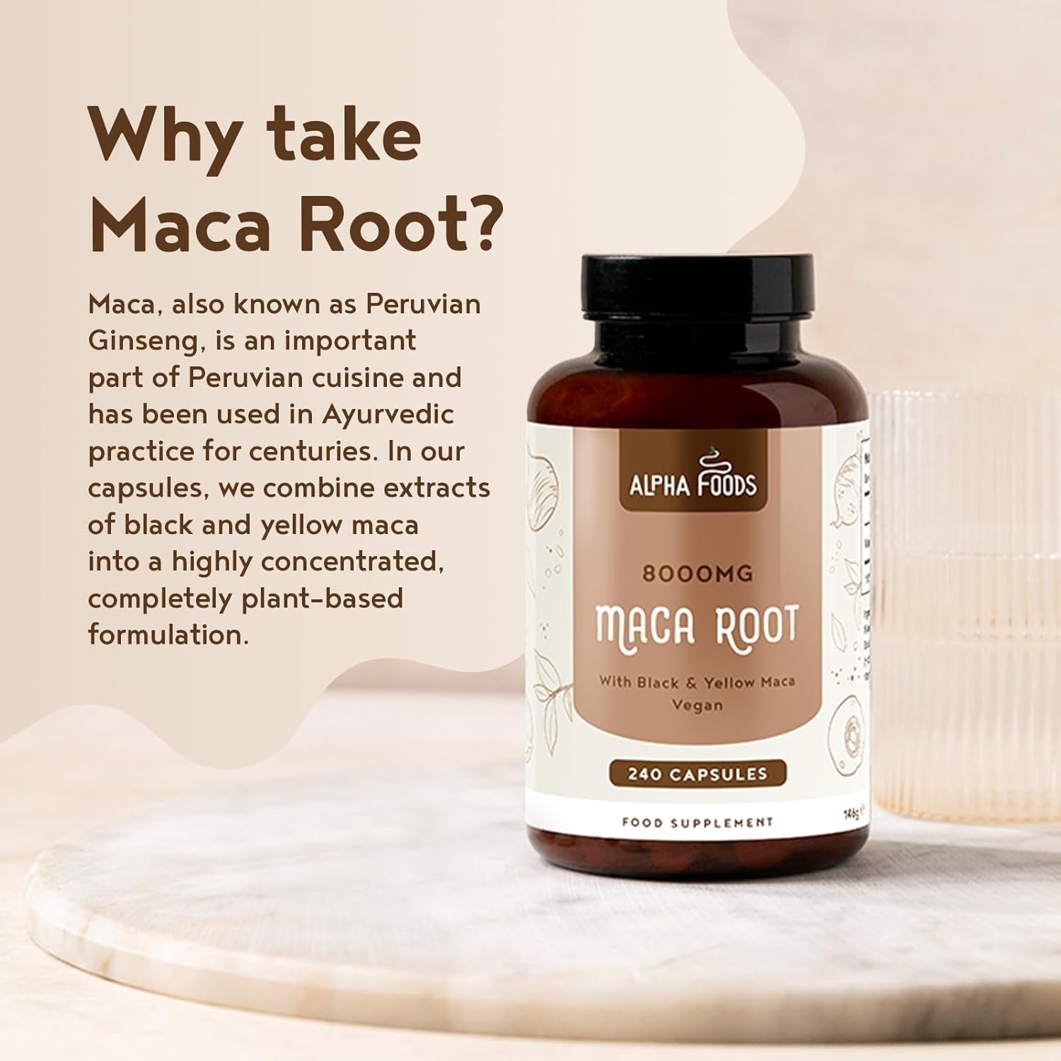 Maca Root Capsules 8000Mg | 240 Vegan Capsules - 8 Month Supply | High Strength Peruvian Ginseng Maca Root for Men and Women | Black & Yellow Maca Herbal Booster | Capsules Not Tablets |