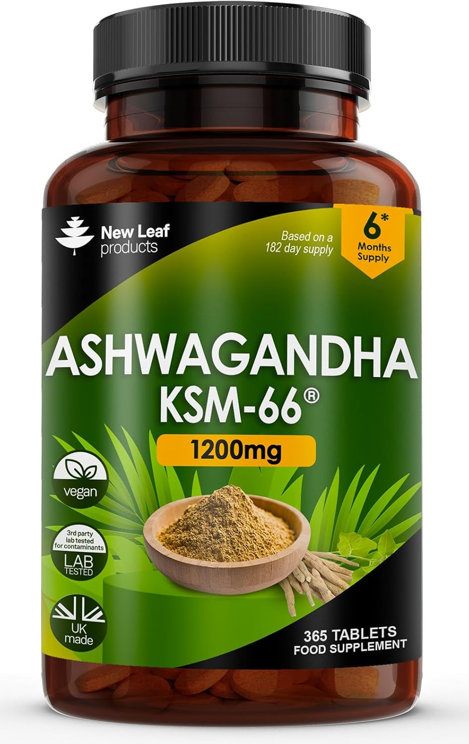 Ashwagandha KSM-66 and Lions Mane Capsules - High Strength 2000Mg KSM-66 Ashwaghandha Root Extract and Lions Mane Mushroom Extract - 120 Vegan Capsules with Black Pepper - UK Made by New Leaf