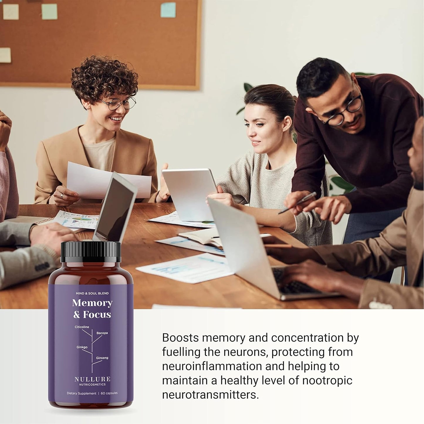 Memory & Focus | Nootropic Brain Supplement | Concentration · Energy · Focus | Citicolin COGNIZIN + Ginkgo Biloba 6000Mg + Bacopa Monnieri + Ginseng | Caffeine Free | 60 Capsules