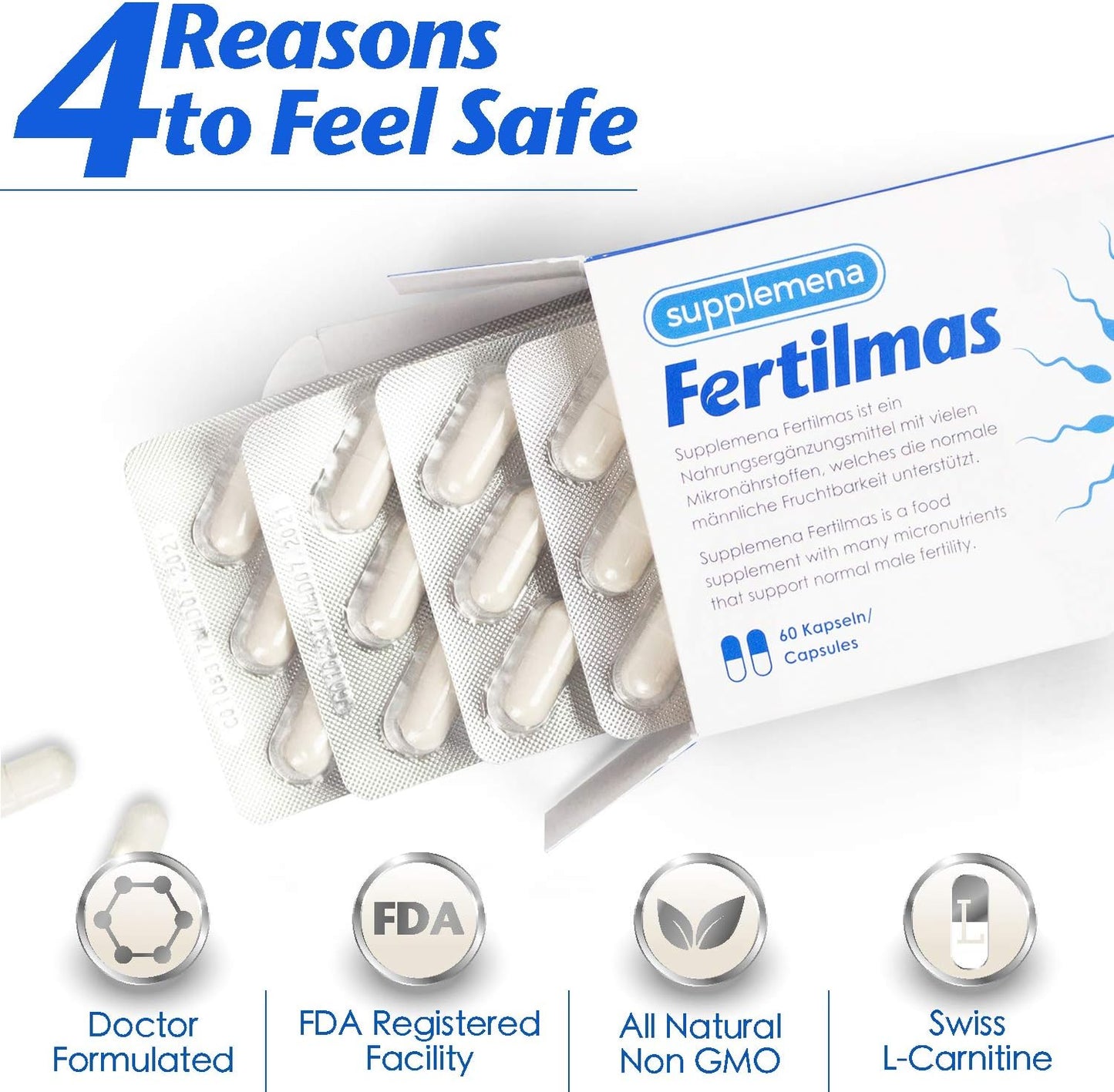 Fertilmas | Male Fertility Supplements | Support Sperm Health & Conception W/L-Carnitine, Folic Acid, Coq10, Zinc, B12, Selenium | 4 Month Supply