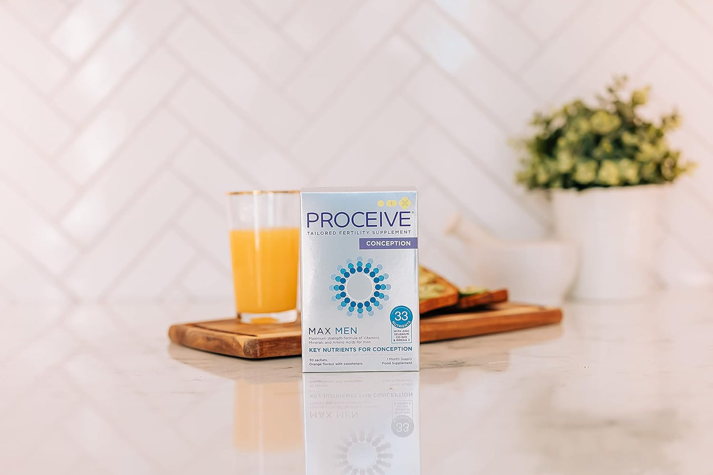 Proceive® MAX Men- Fertility Supplement for Conception - Vitamins & Minerals for Men Trying to Conceive - Selenium, Zinc, Co Q10, Vitamin D - 30 Sachets (1 Month Supply) - Vegan