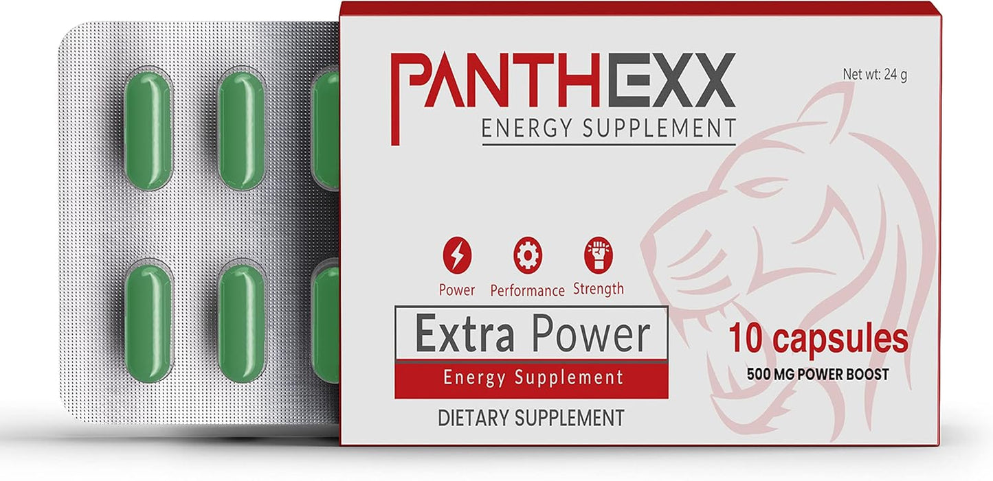 Panthexx 10 High Dose Green Capsules 500MG - Immediate Effect, Maximum Duration, Stamina Support, Energy Enhancement Supplements for Men | Power from Nature, Herbal Active Ingredients