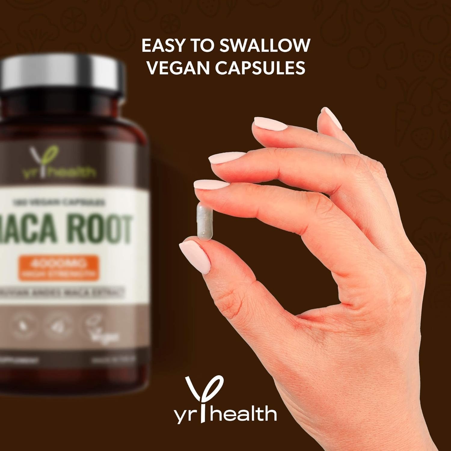 Maca Root Capsules 4000Mg, 180 Vegan High Strength Peruvian Black Maca Extract Capsules, Natural Booster, Sexual Health Supplement for Men and Women - Made in the UK by Yrhealth