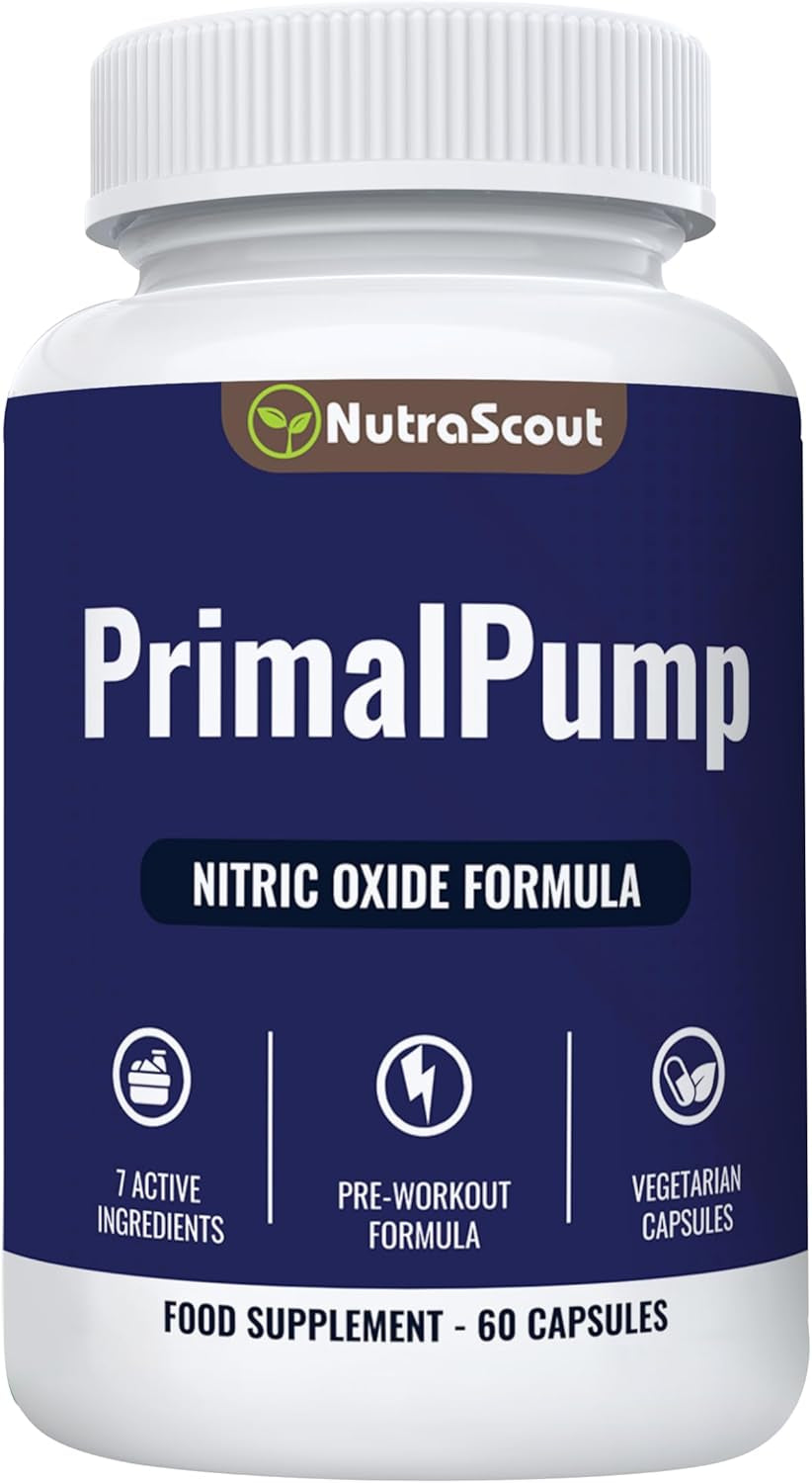 Primalpump #1 Nitric Oxide Supplement | L-Arginine, L Citrulline Malate, AAKG & Beta Alanine Powder | Strong Pump, Stim Free Pre Workout | Lab Tested & Easy to Swallow | 60 Vegetable Capsules