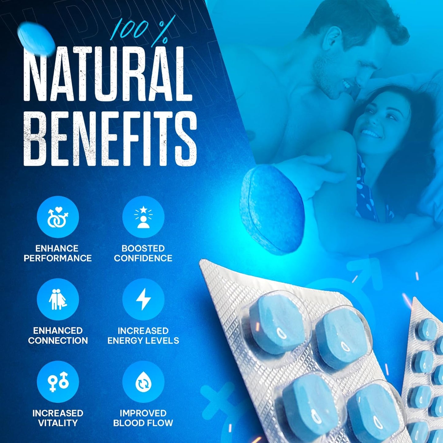 V Prime Connect 10 Tablets - 50MG Powerful and Fast Acting Blue Pills for Men - Male Performance & Enhancement Tablets - Naturally Extracted Blue Pill Supplement for Energy & Stamina Support