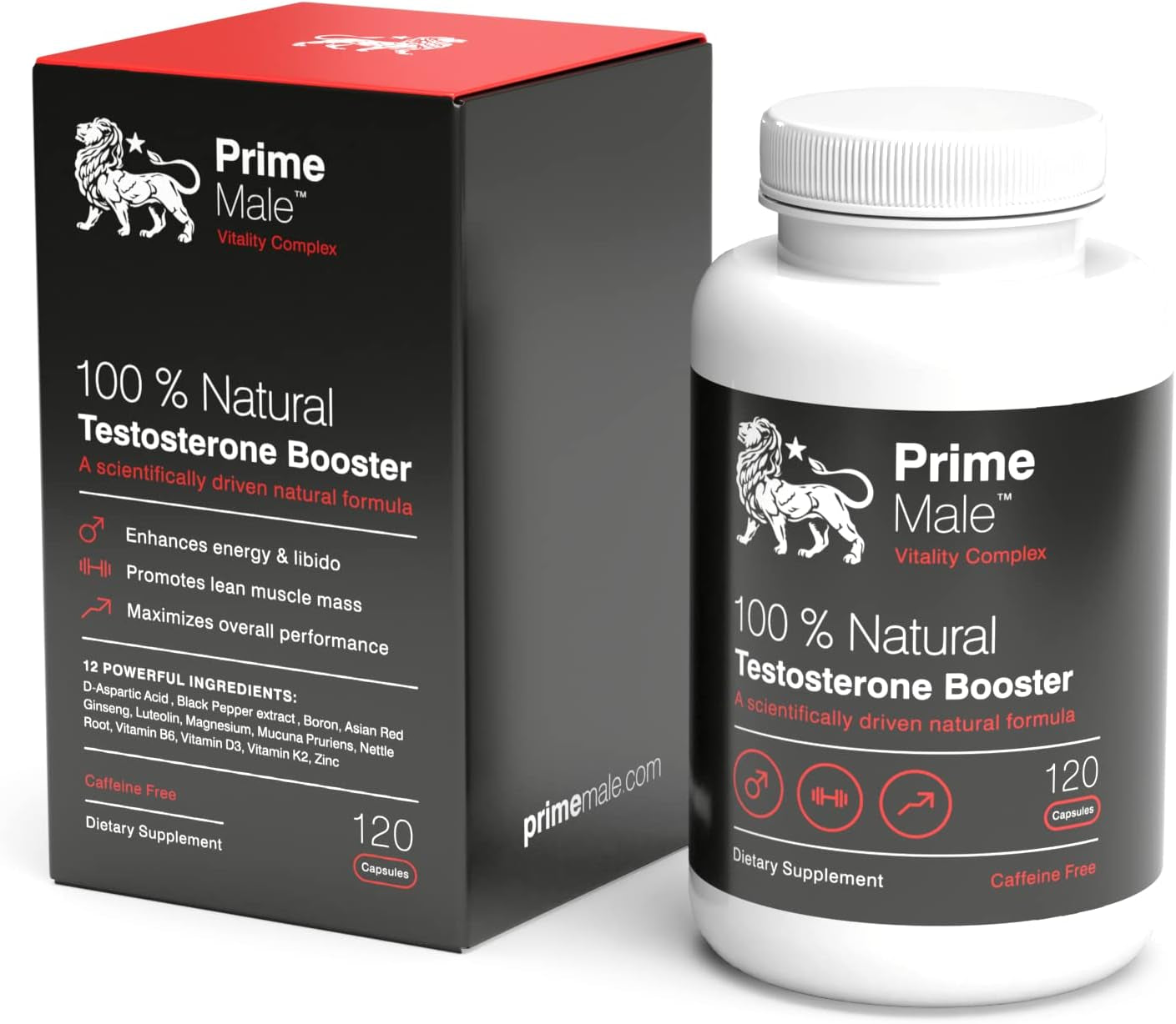 Prime Male - Natural Testosterone Booster Supplement for Men - Expertly Formulated with Zinc and D-Aspartic Acid