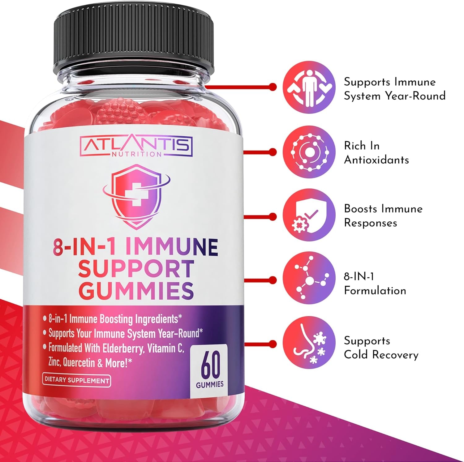 8-In-1 Immune Support 60 Gummies + Testosterone Booster 2-Pack (120 Gummies)