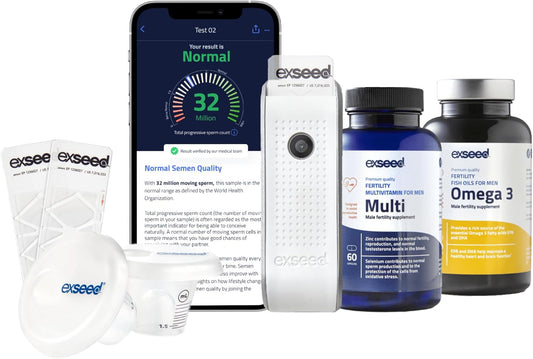 Exseed Health - Men'S Fertility Testing Bundle - Includes 2 Test Kit & Fertility Supplements - Multivitamins & Omega 3 - Complete Progress Pack - Test & Improve Sperm Health