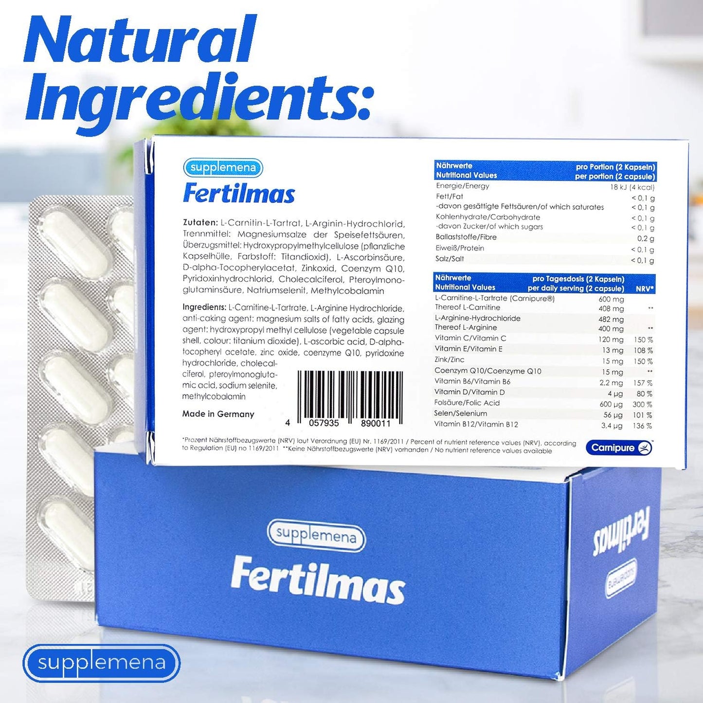 Fertilmas | Male Fertility Supplements | Support Sperm Health & Conception W/L-Carnitine, Folic Acid, Coq10, Zinc, B12, Selenium | 4 Month Supply