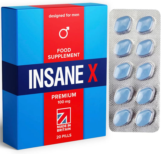 20 INSANE X Premium - Extra Strong Pills for Men UK - Natural Fast-Acting Ginseng Tablets for Men - for Enhanced Performance