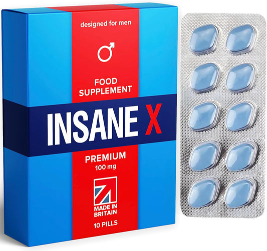 10 INSANE X Premium - Extra Strong Pills for Men UK - Natural Fast-Acting Ginseng Tablets for Men - for Enhanced Performance