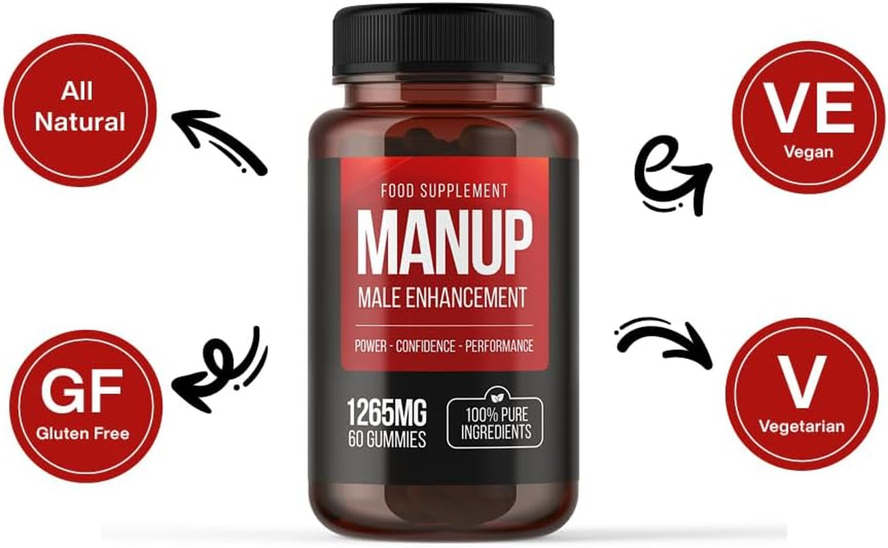 MANUP Male Gummies, 1265Mg per Serving, with Maca, Vitamin B6, B12, Ashwagandha, L-Arginine, Tribulus Terrestris, Pack of 60