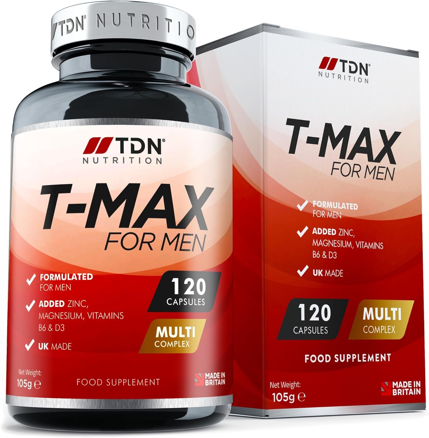 T-MAX for Men - 120 T-Booster Capsules - UK Formulated Premium Supplement - Ingredients Contribute to Normal Testosterone Levels & Reduction in Fatigue - Multi-Complex Formula