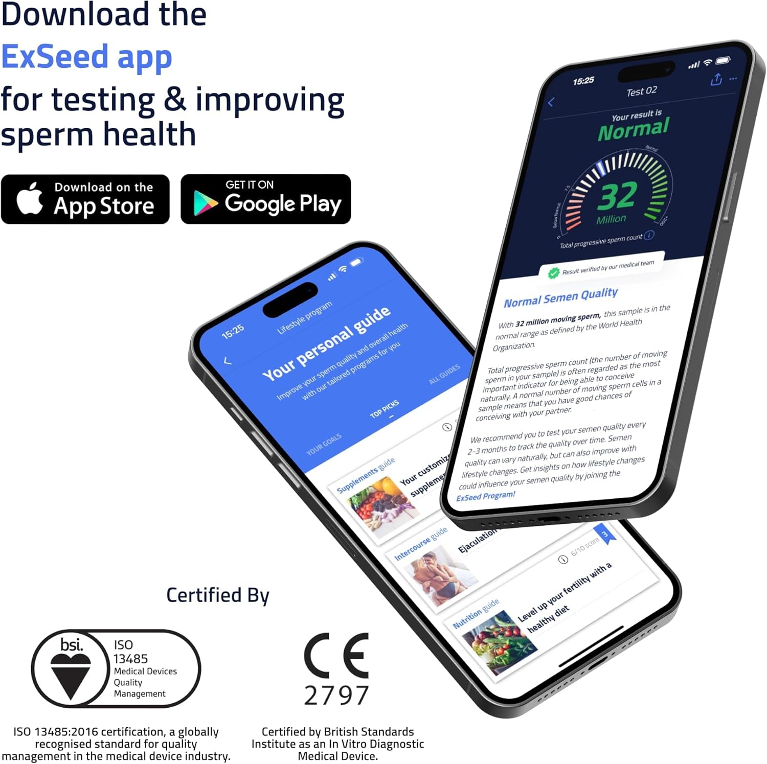 Exseed Completely-At-Home Male Fertility Test - Sperm Count, Progressive Movement & Volume with Home Sperm Test in 15 Minutes with Accurate Results Using Your Smartphone. 10-Test Kit.