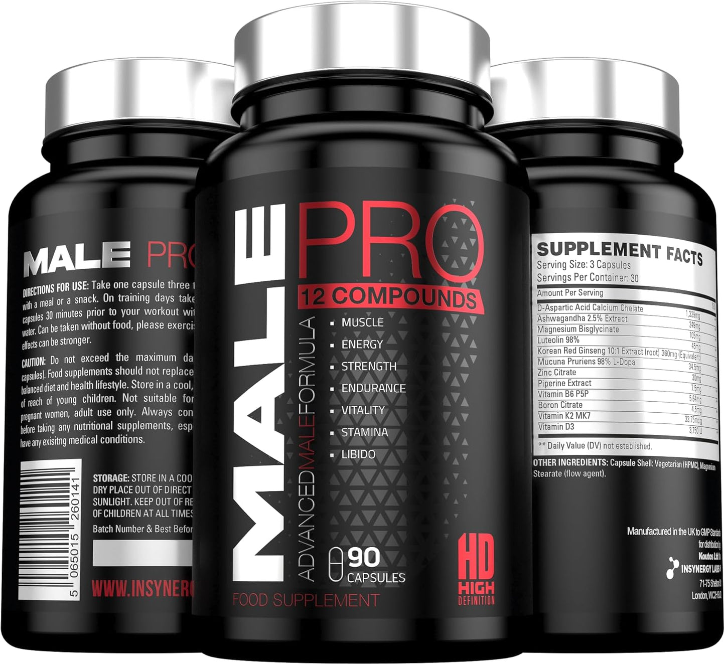 Male Pro Testosterone Booster for Men | Testosterone Supplements 12 in 1 Test Support Formula for Muscle Growth Energy Libido Enhancer | Magnesium Zinc Test Boost Supplement | 90 Vegan Capsules