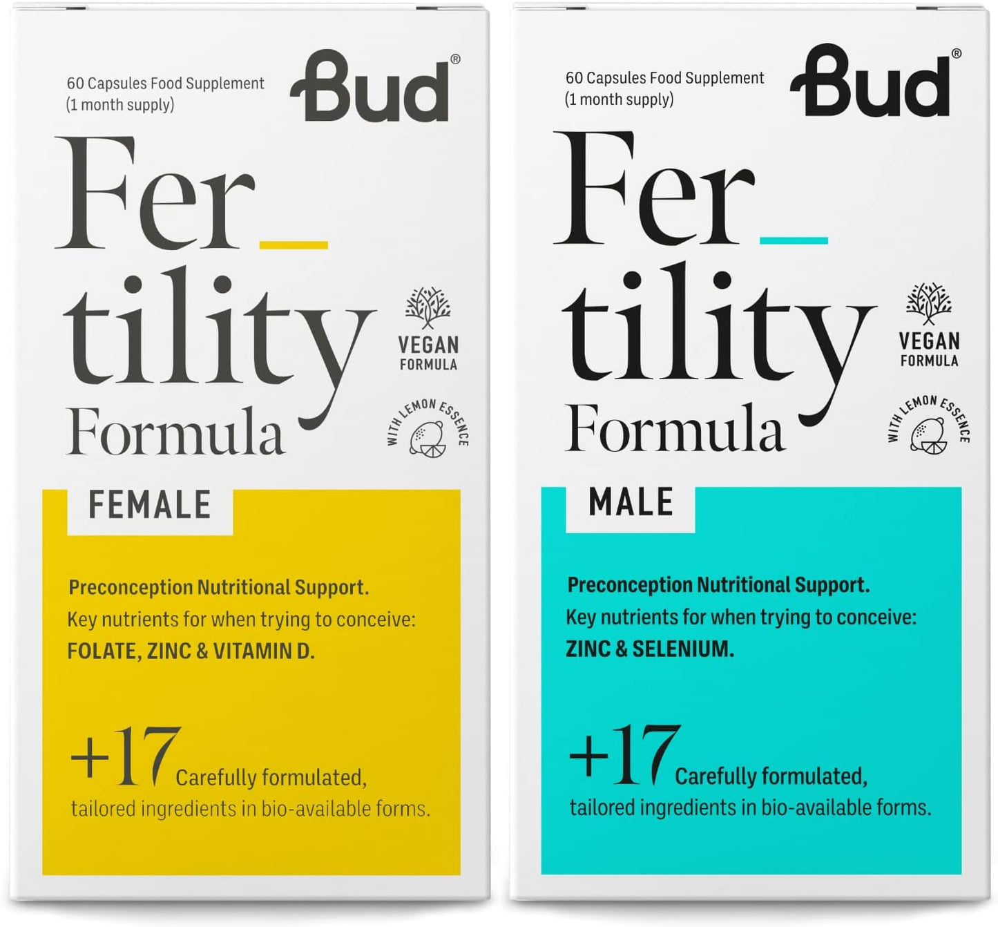 Bud Fertility Supplement for Women & Men | Male & Female Natural Fertility Vitamins for Couples Trying to Conceive | Key Vitamins, Minerals & Adapotogens to Boost Fertility | 60 + 60 Capsules