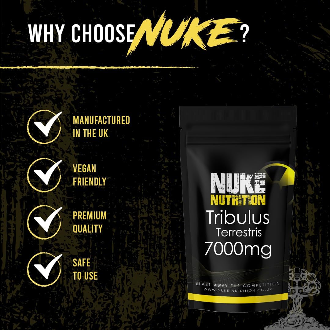 Nuke Nutrition Tribulus Terrestris 7000Mg - 60 Capsules - Tribulus Terrestris High Strength Test Booster Pills for Men & Women - Increase Testosterone for Enhanced Muscle Growth, Strength & Endurance