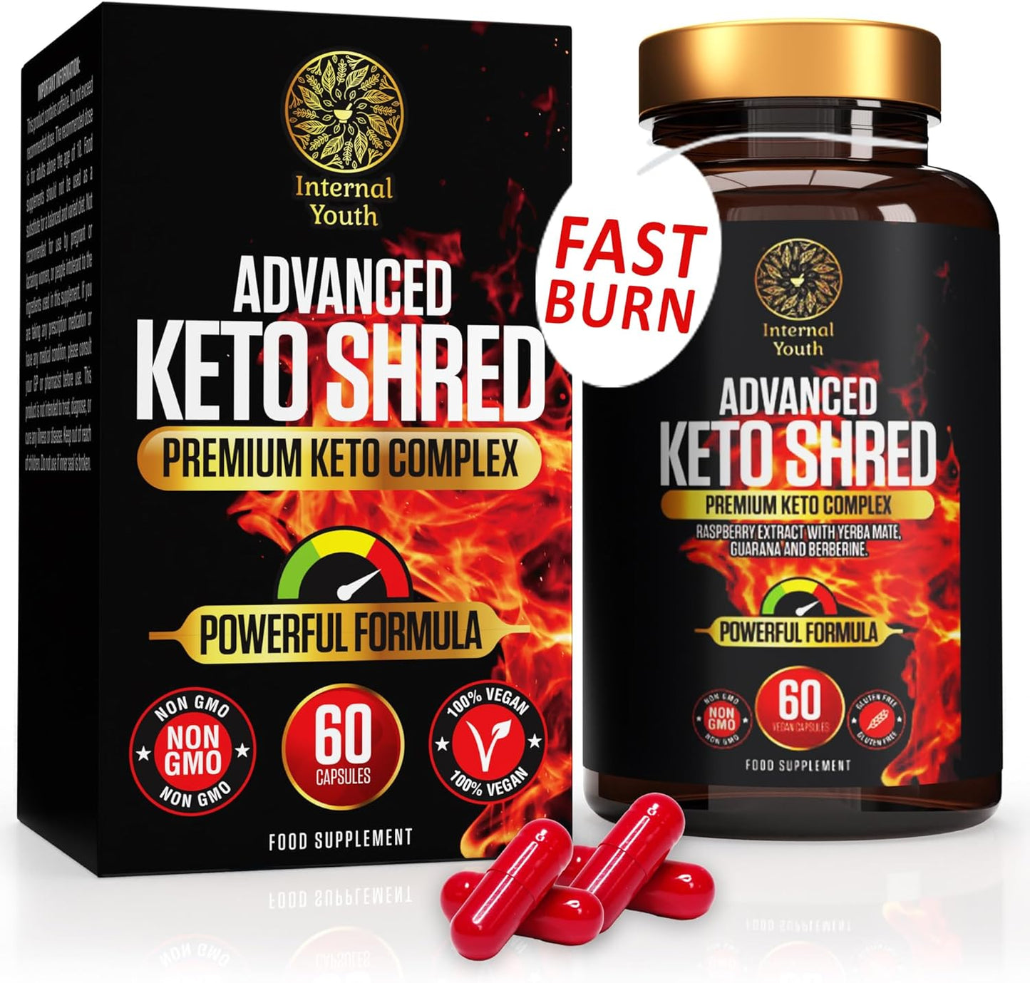 Advanced Keto Shred - 60 High Strength Cutting and Shredding Capsules - Reduce Cravings, Get Shredded and Boost Energy - Vegan Friendly - Gluten Free - Non GMO - Internal Youth