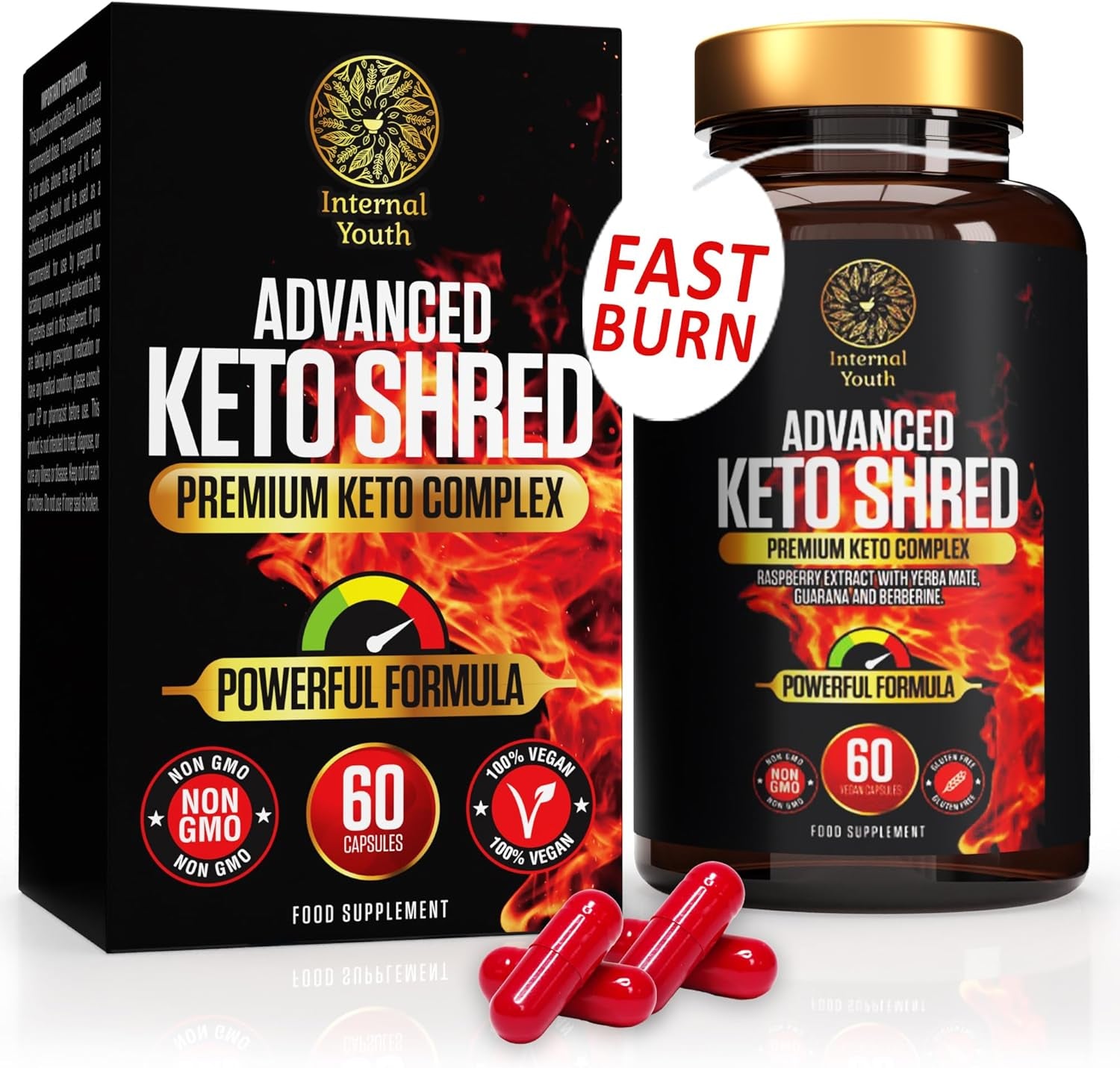 Advanced Keto Shred - 60 High Strength Cutting and Shredding Capsules - Reduce Cravings, Get Shredded and Boost Energy - Vegan Friendly - Gluten Free - Non GMO - Internal Youth