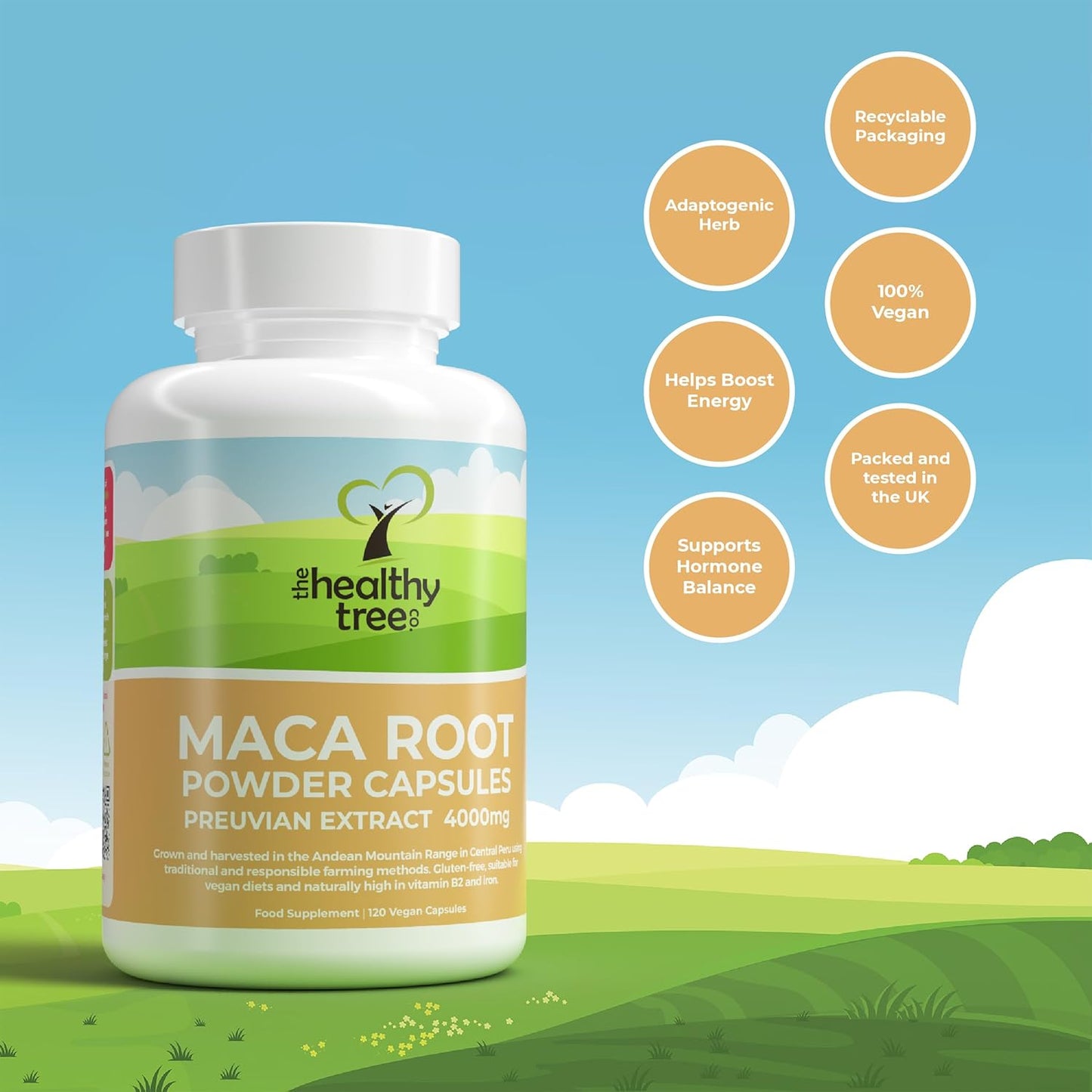 Maca Capsules by Thehealthytree Company - High Strength 4000Mg Extract per Capsule for Men and Women - 120 Vegan Maca Root Powder Tablets