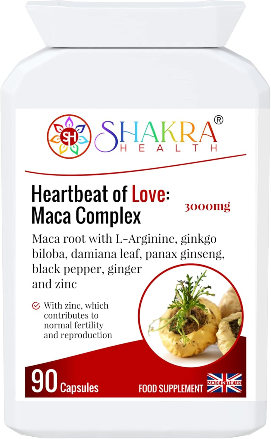 Heartbeat of Love: Maca Complex. 90 Capsules to Relieve Premenstrual Syndrome, Increase Intimate, Dysfunction, Drive, Energy, Stamina for Men & Women | Shakra Health