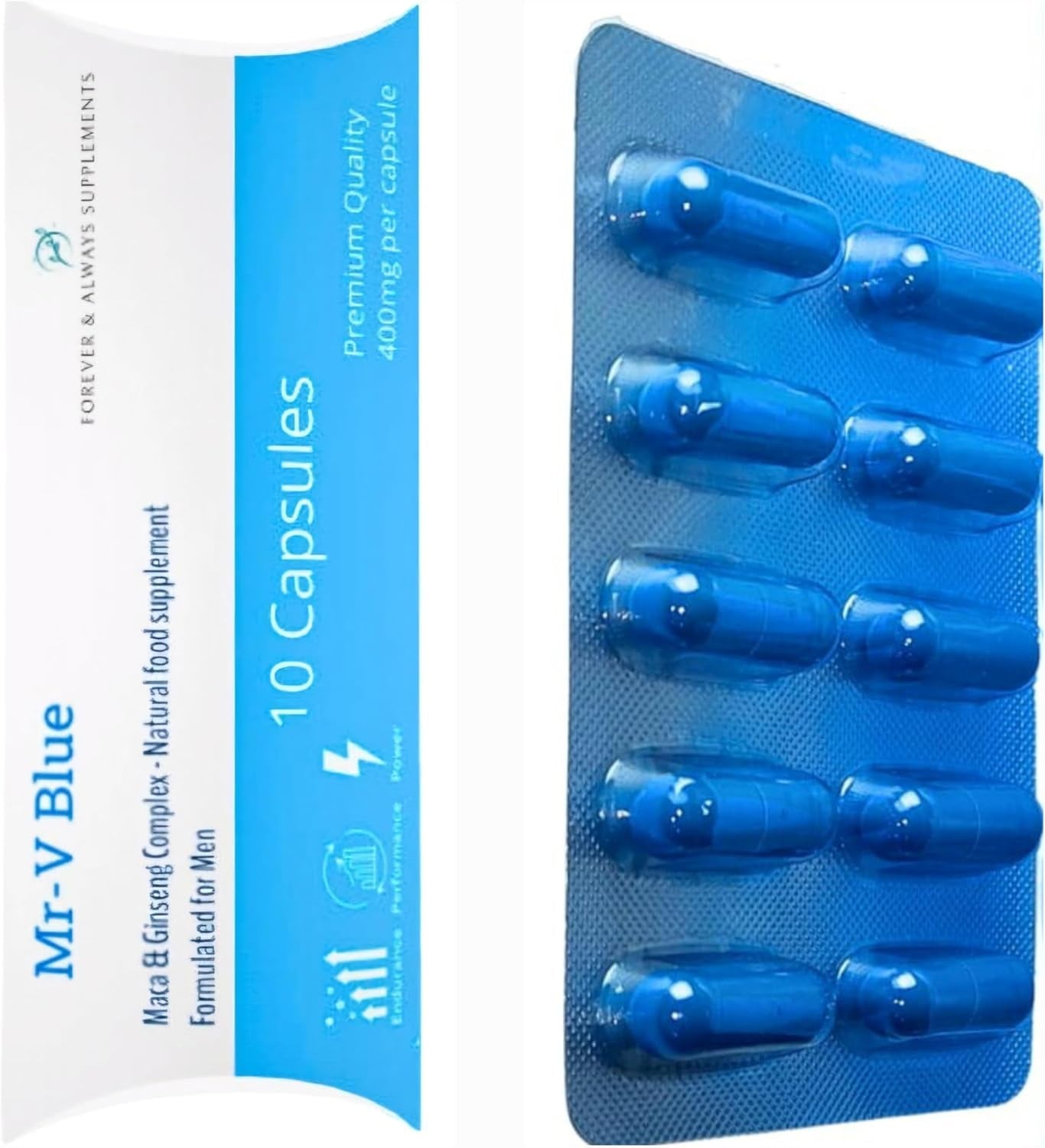 2 X MR-V Blue Natural Supplements, 400Mg Sex Tablets for Men, Ginseng & Maca Ultra Strong Male Performance Capsules, Last Longer, Fast Acting, Stamina, Sex Drive, Libido & Endurance Support!