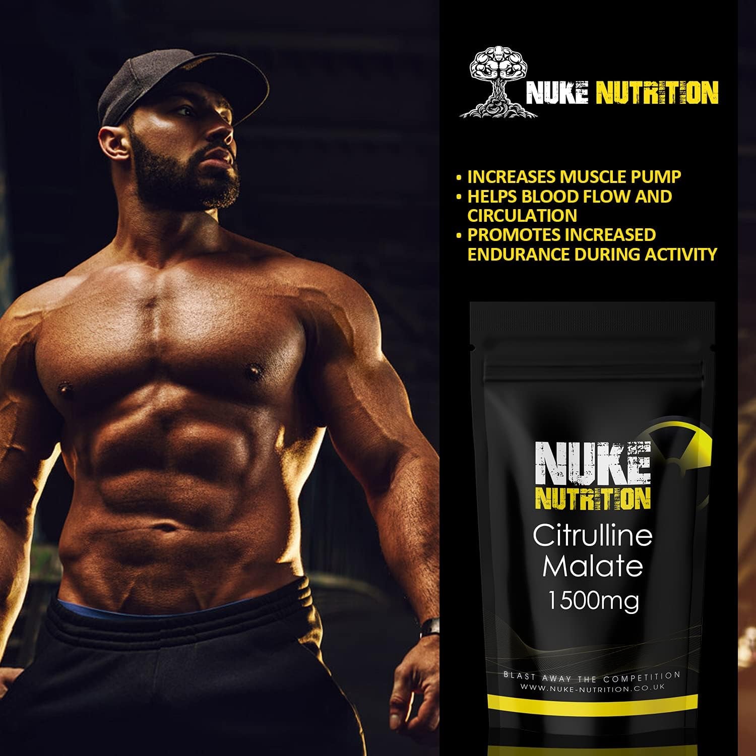 Nuke Nutrition L Citrulline Malate Capsules | 60 Capsules | High Strength 1500Mg Dose Supplement | Boost Circulation, Performance & Muscle Recovery | 100% Natural, Preservative & Filler Free | Vegan