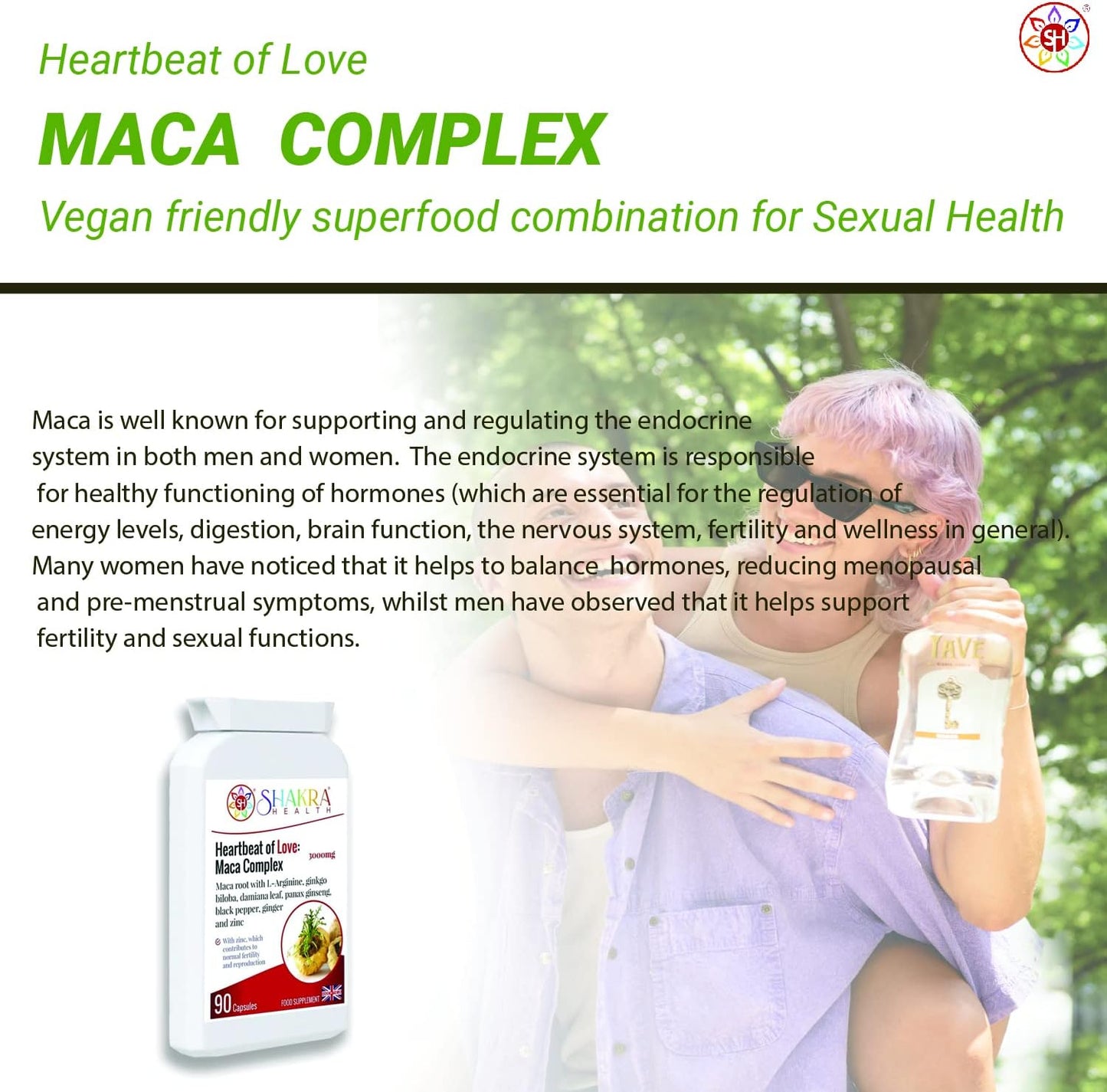 Heartbeat of Love: Maca Complex. 90 Capsules to Relieve Premenstrual Syndrome, Increase Intimate, Dysfunction, Drive, Energy, Stamina for Men & Women | Shakra Health