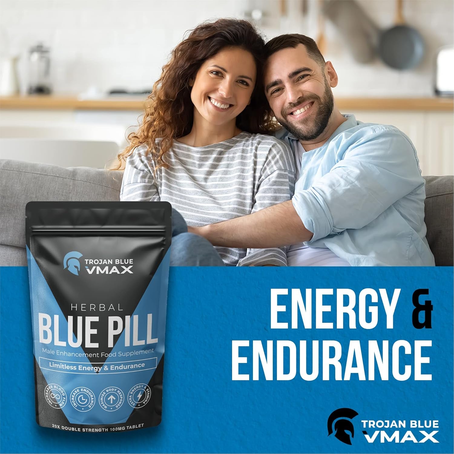 20X Trojan Blue Vmax | Herbal Supplement Blue Pills for Men | High Strength Performance Powerful Fast Acting Long Lasting Results | Enhancing Male Stamina & Endurance Booster Tablets