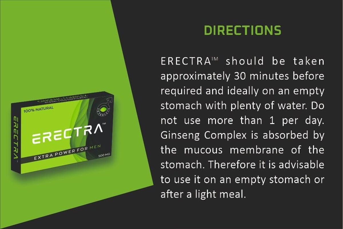 ERECTRA Green - Unleash More Longer, More Harder, More Stronger Performance - Stamina Endurance Booster Green Herbal Supplement Tablets for Men - 10 Ginseng Tablets