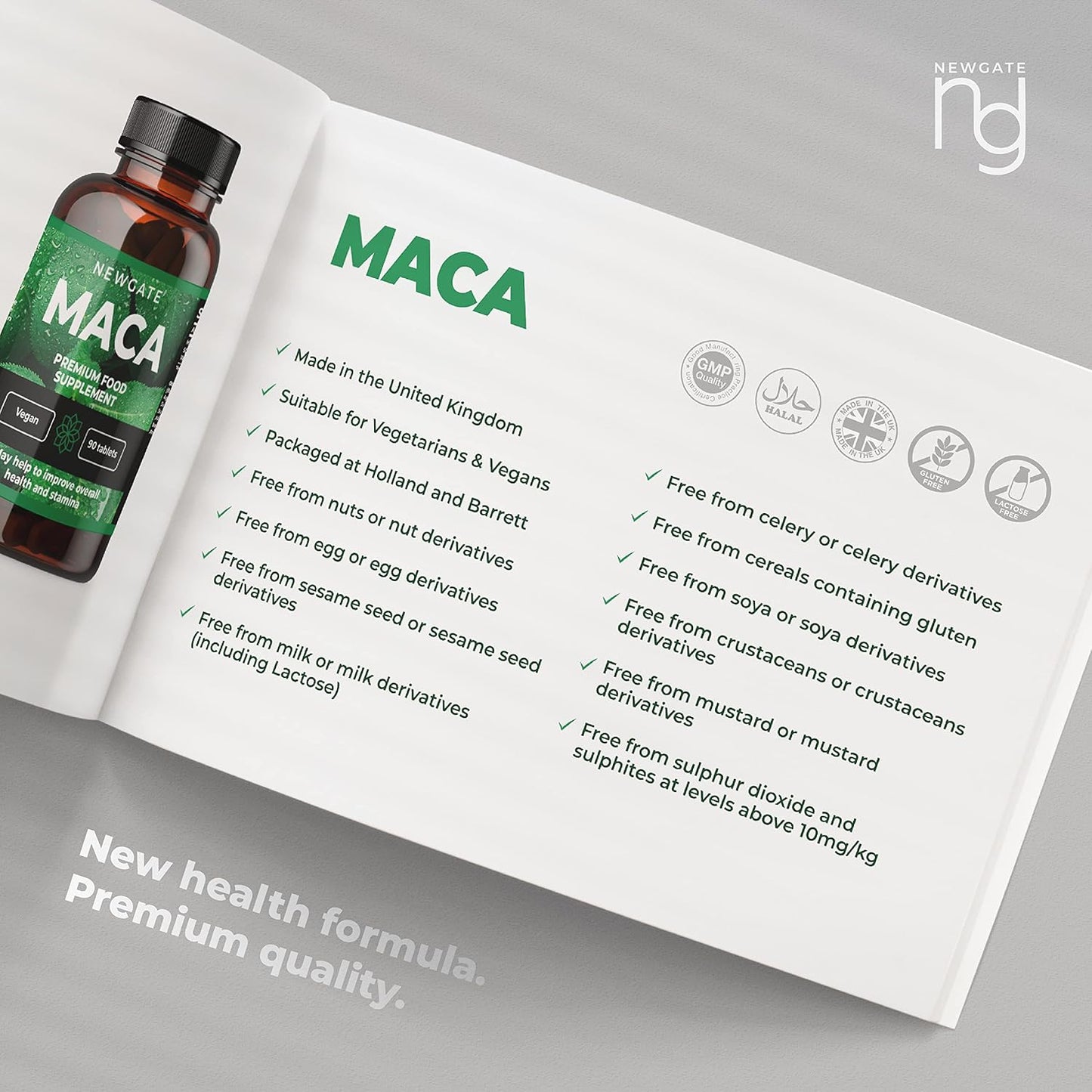 Newgate Labs Maca 90 High Strength Vegan Tablets 50Mg Providing Organic Maca Root 500Mg - for Skin Health - Premium Nutritional Supplement - Made in the UK – Halal, GMO Free