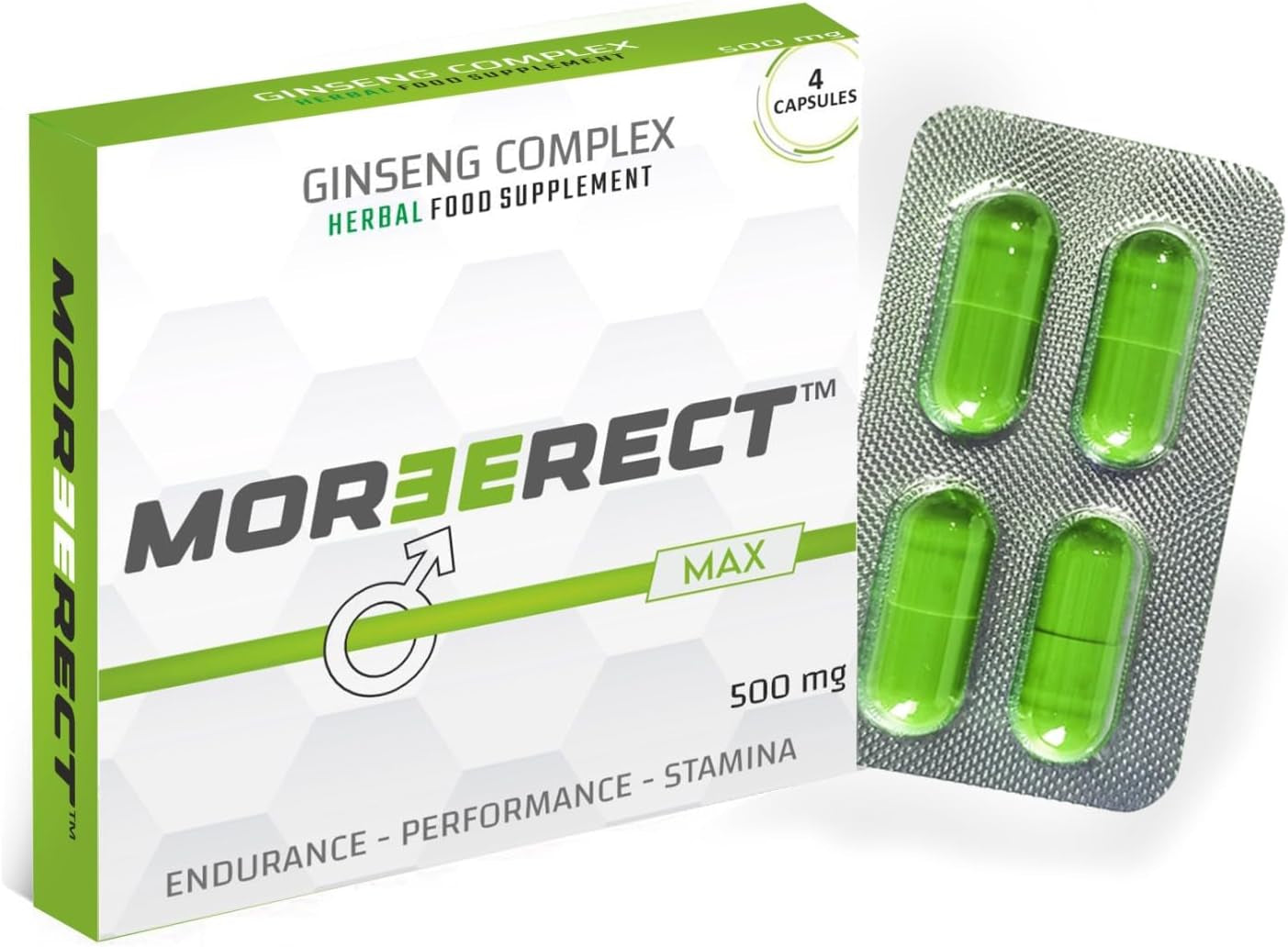 MOREERECT™ MAX - Stronger and Longer for a Confident Performer - Advanced Performance Enhancing Pills, Stamina Endurance Booster Green Supplement Pill for Men - 4 Ginseng Capsules