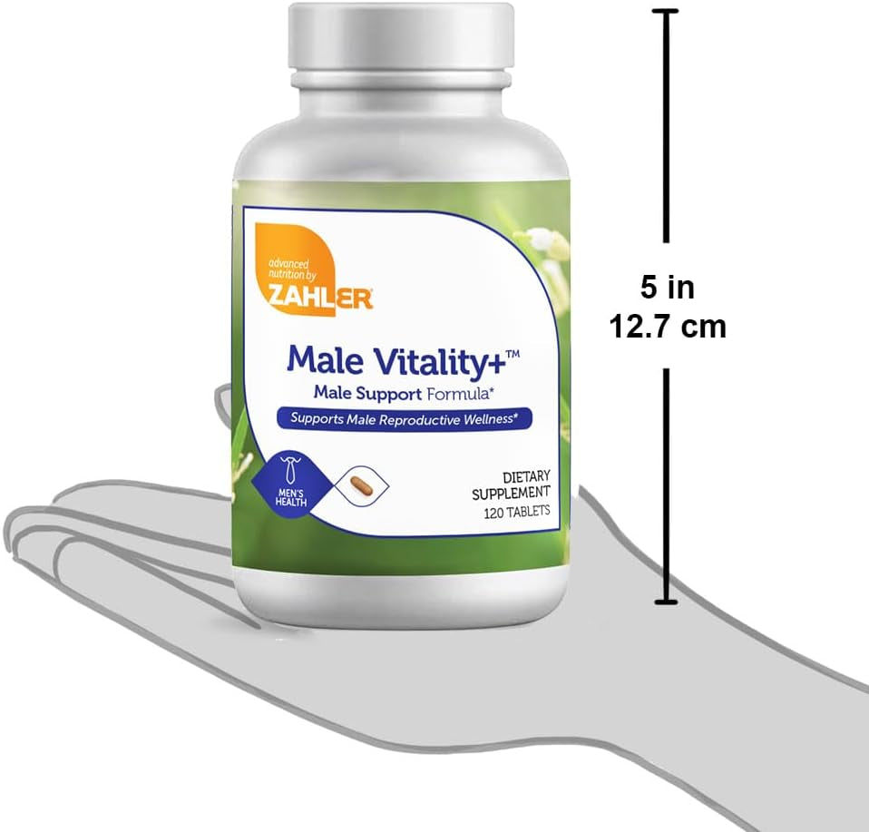 Male Vitality+, Male Fertility Supplements, Male Formula Supporting Energy and Reproductive Wellness, Certified Kosher, 120 Tablets