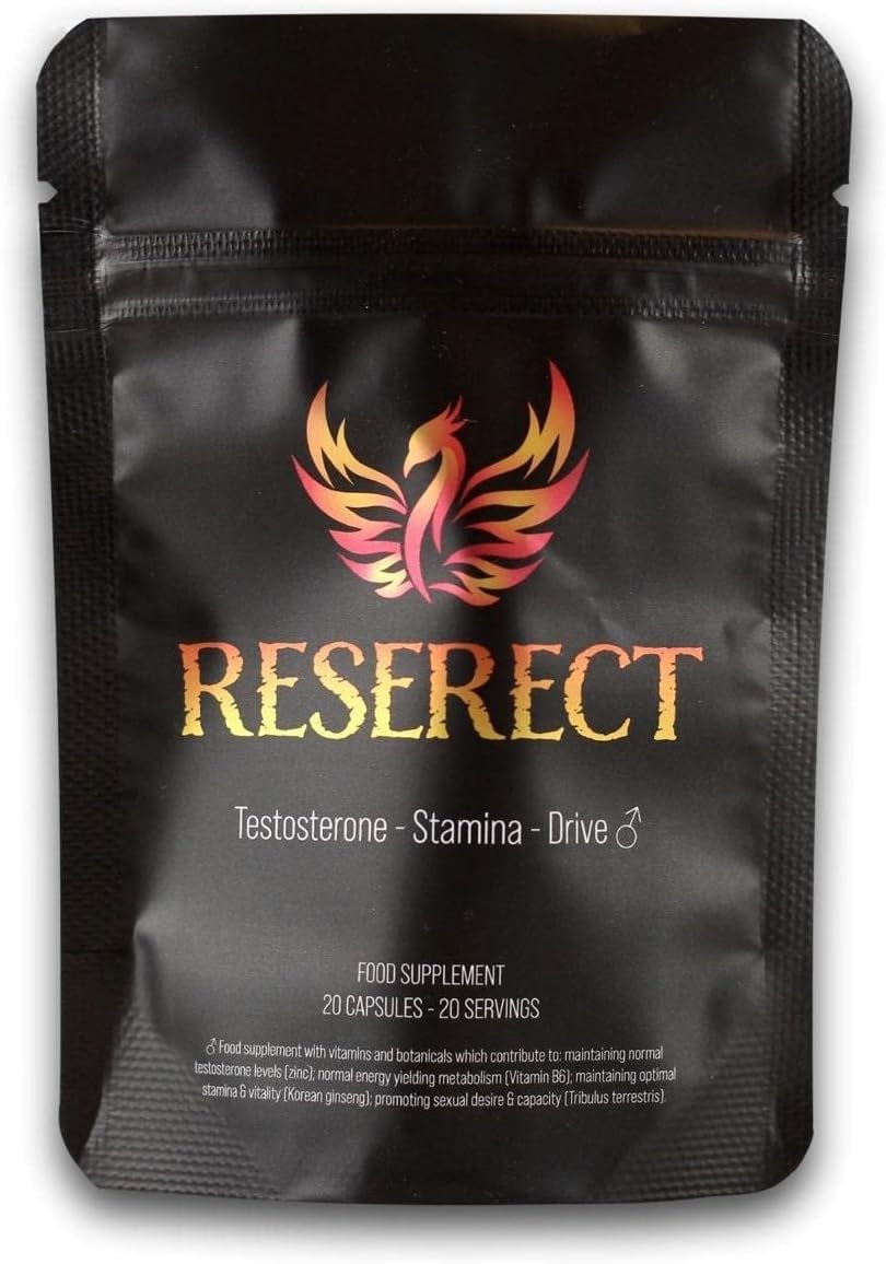 RESERECT 60 Capsules - Stamina & Drive Booster - Ginkgo Biloba, Korean Ginseng, Tribulus Terrestris, Rhodiola Rosea, Bacopa Monieri, Maca Root Extract, Zinc Citrate - Energy, Focus, Memory