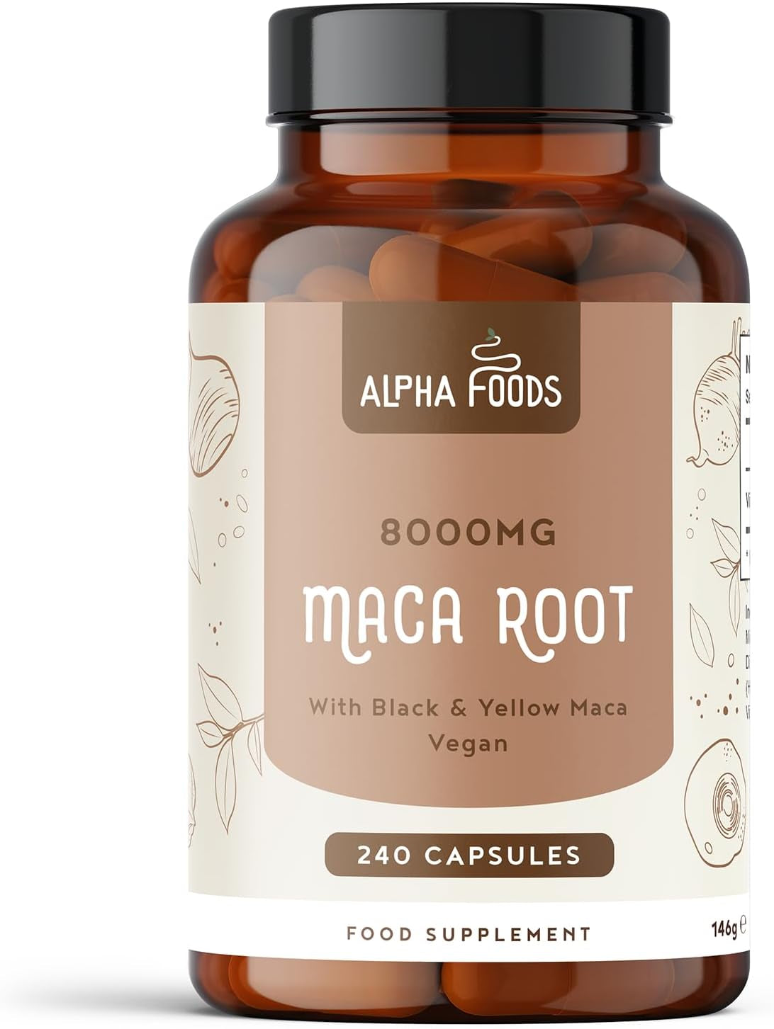 Maca Root Capsules 8000Mg | 240 Vegan Capsules - 8 Month Supply | High Strength Peruvian Ginseng Maca Root for Men and Women | Black & Yellow Maca Herbal Booster | Capsules Not Tablets |