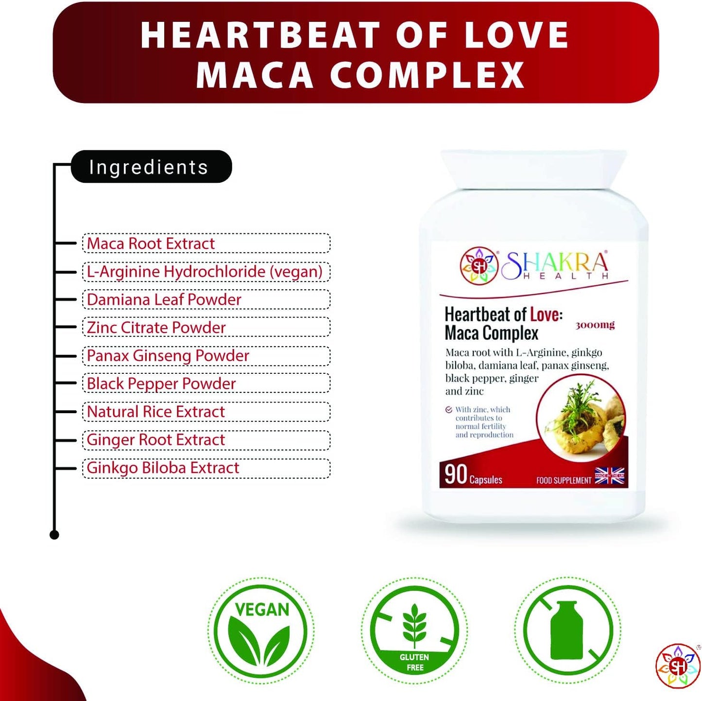 Heartbeat of Love: Maca Complex. 90 Capsules to Relieve Premenstrual Syndrome, Increase Intimate, Dysfunction, Drive, Energy, Stamina for Men & Women | Shakra Health