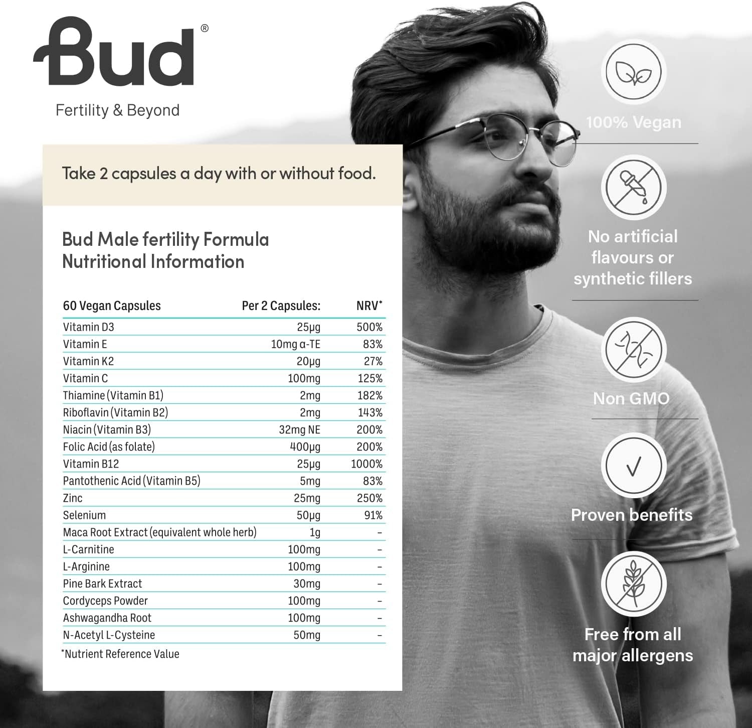 Bud Fertility Supplement for Women & Men | Male & Female Natural Fertility Vitamins for Couples Trying to Conceive | Key Vitamins, Minerals & Adapotogens to Boost Fertility | 60 + 60 Capsules