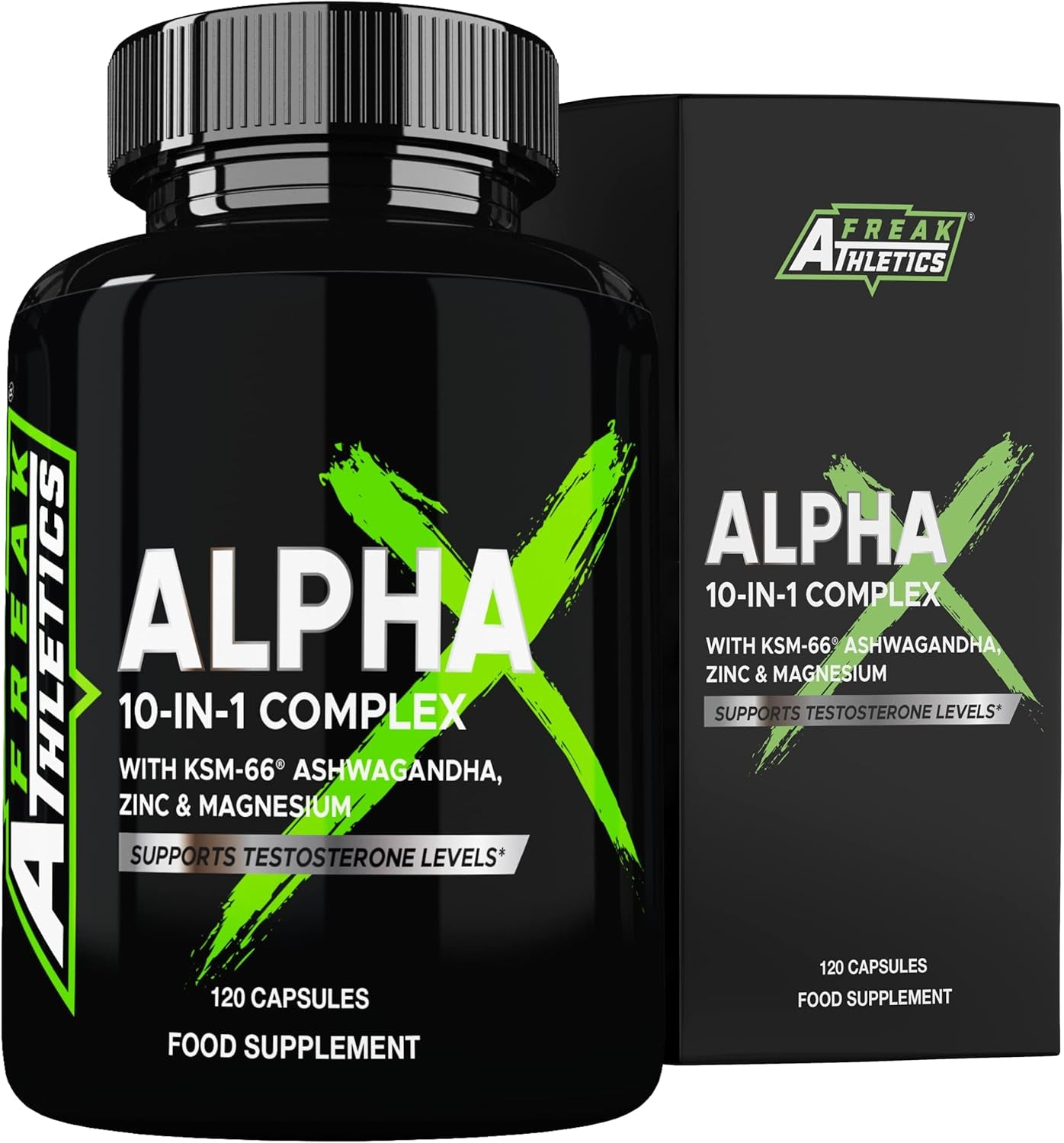 Alpha X Testosterone Supplements for Men - Testosterone Booster for Men 120 Capsules - 10 Powerful Ingredients & Vitamins Including KSM-66 Ashwagandha, Zinc, Maca Root Extract - Made in the UK