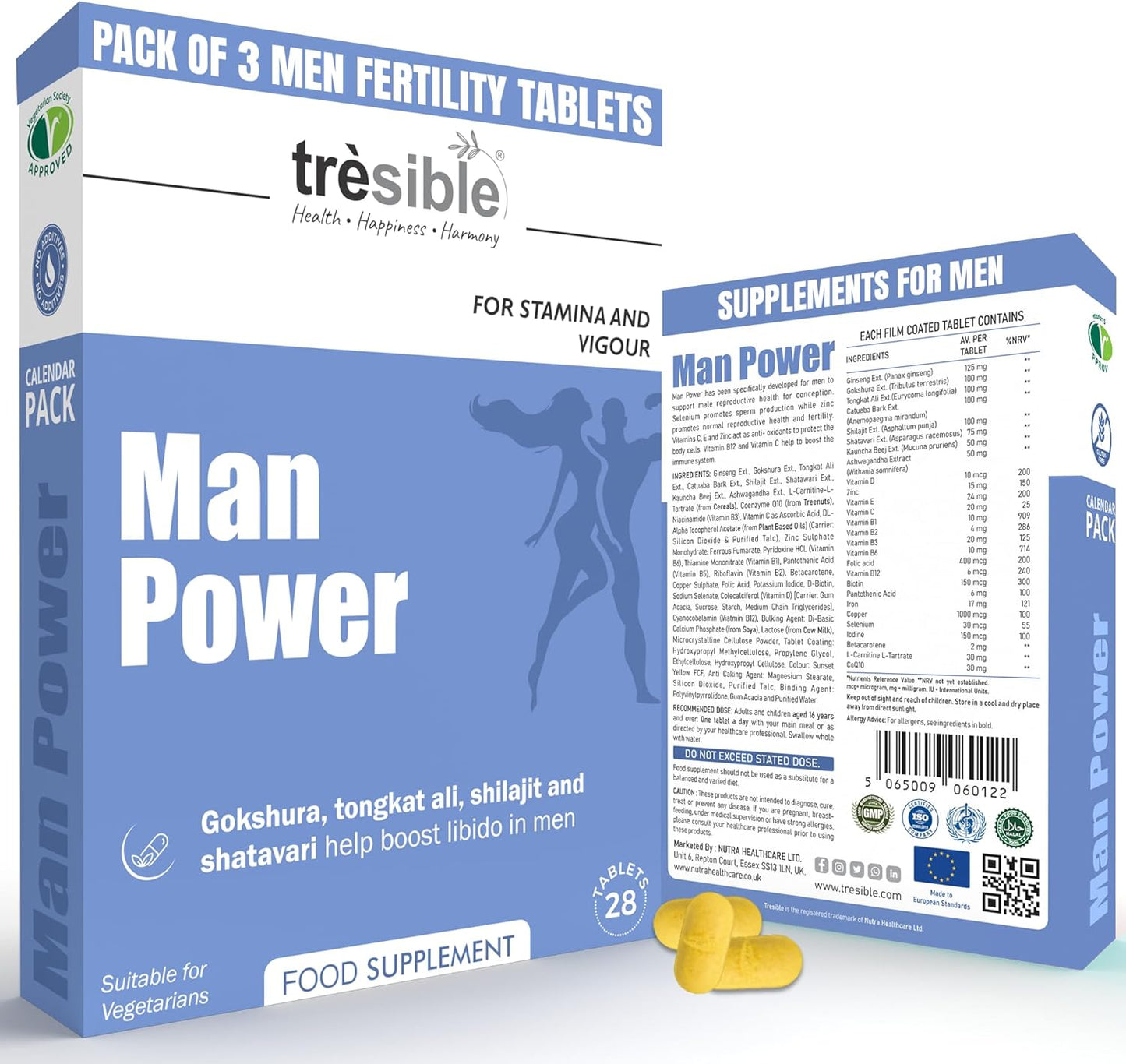 Trèsible Male Fertility Supplements Veg Tablets for Man Power (4-Week Supply) - Shilajit, Ashwagandha High Strength Supplements for Men, Mens Supplements for Antioxidant, Sperm Health, & Immunity