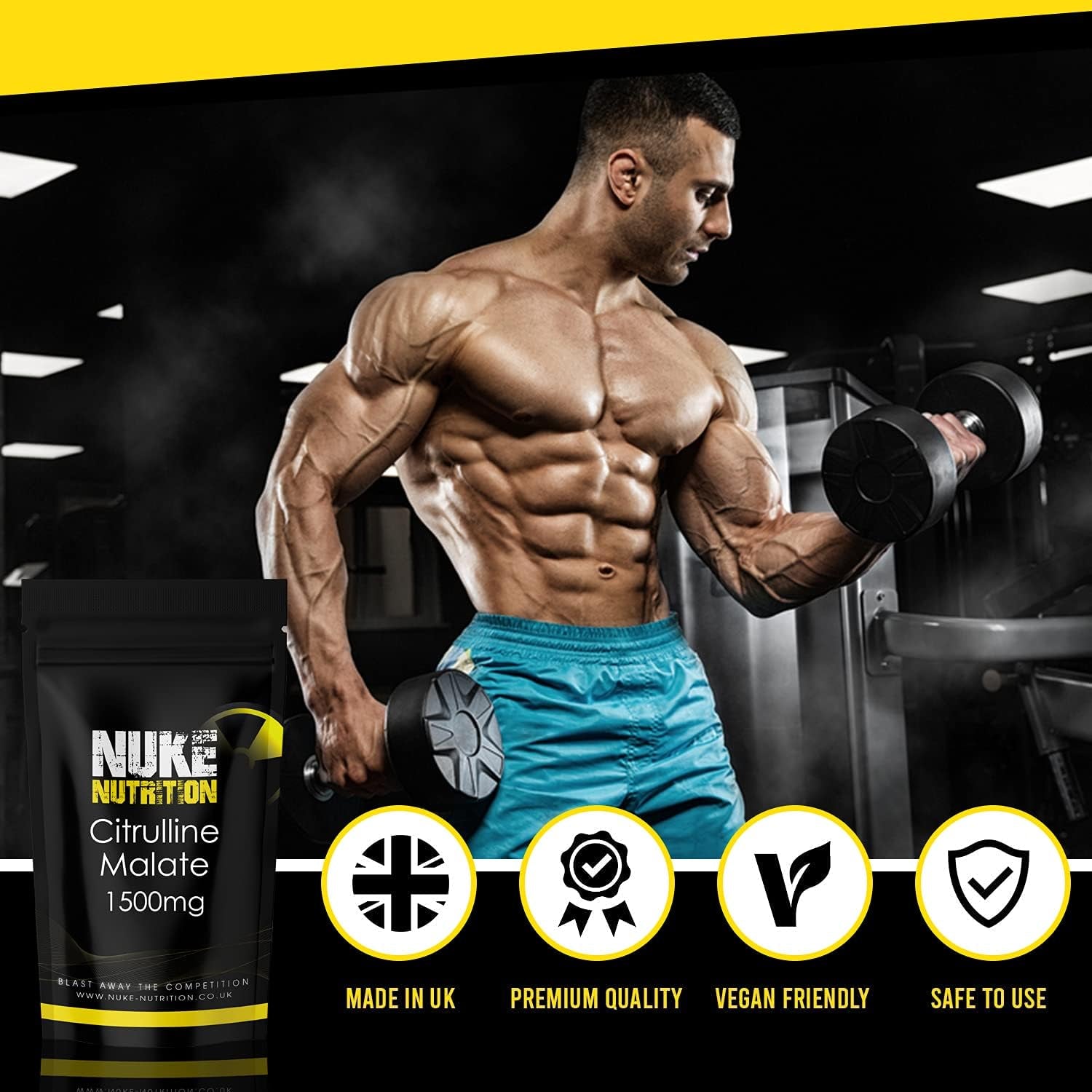 Nuke Nutrition L Citrulline Malate Capsules | 60 Capsules | High Strength 1500Mg Dose Supplement | Boost Circulation, Performance & Muscle Recovery | 100% Natural, Preservative & Filler Free | Vegan