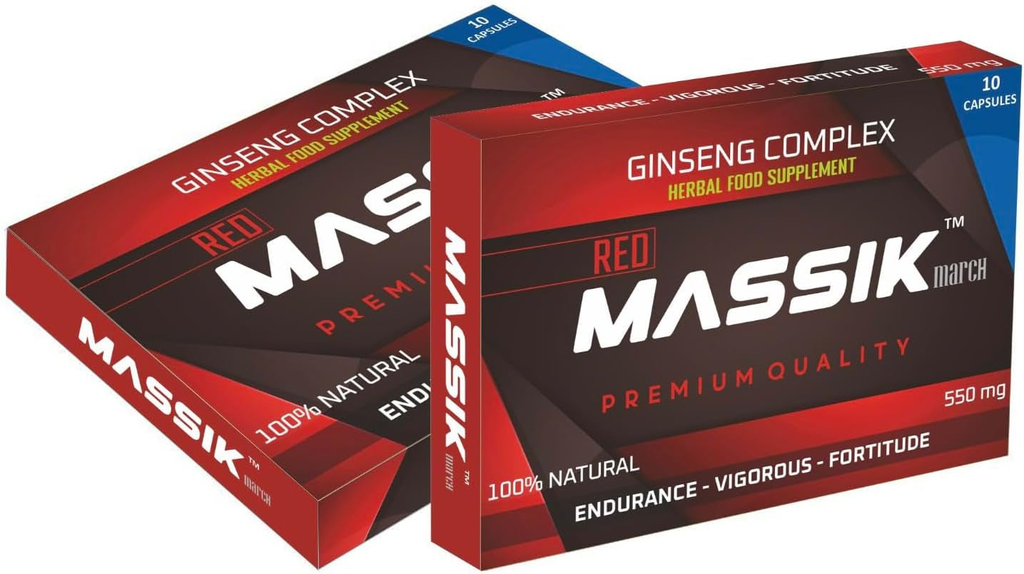 MASSIK MARCH™ - Herbal Supplement for Men, Extra Strength Performance Enhancing Pills, Stamina Endurance Booster, RED Supplement Pills for Men - 10 Ginseng Capsules